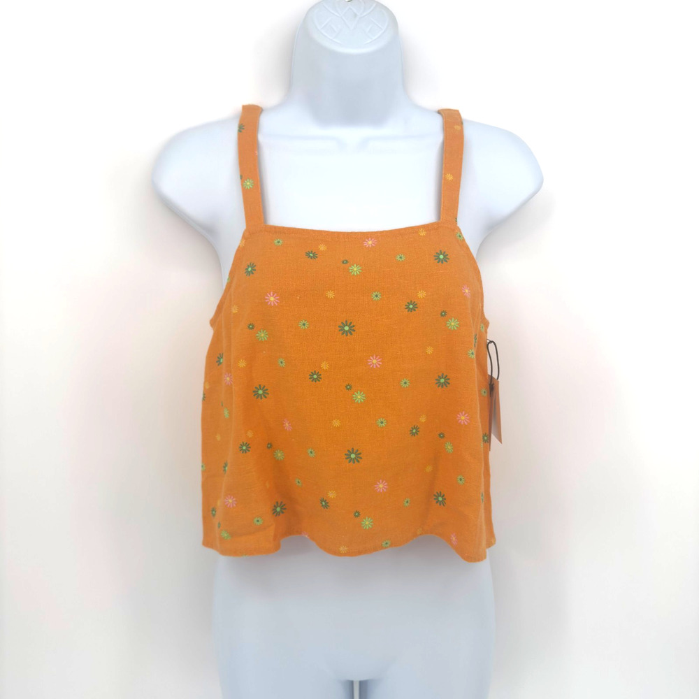 Abound Top Size XS Womens Orange Cropped Strap Top Asterisk Floral